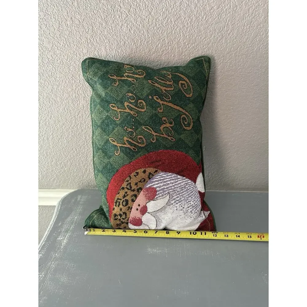 Christmas Rectangular Throw Pillow Tapestry Front Santa Face 17”x12” Ho Ho Jolly